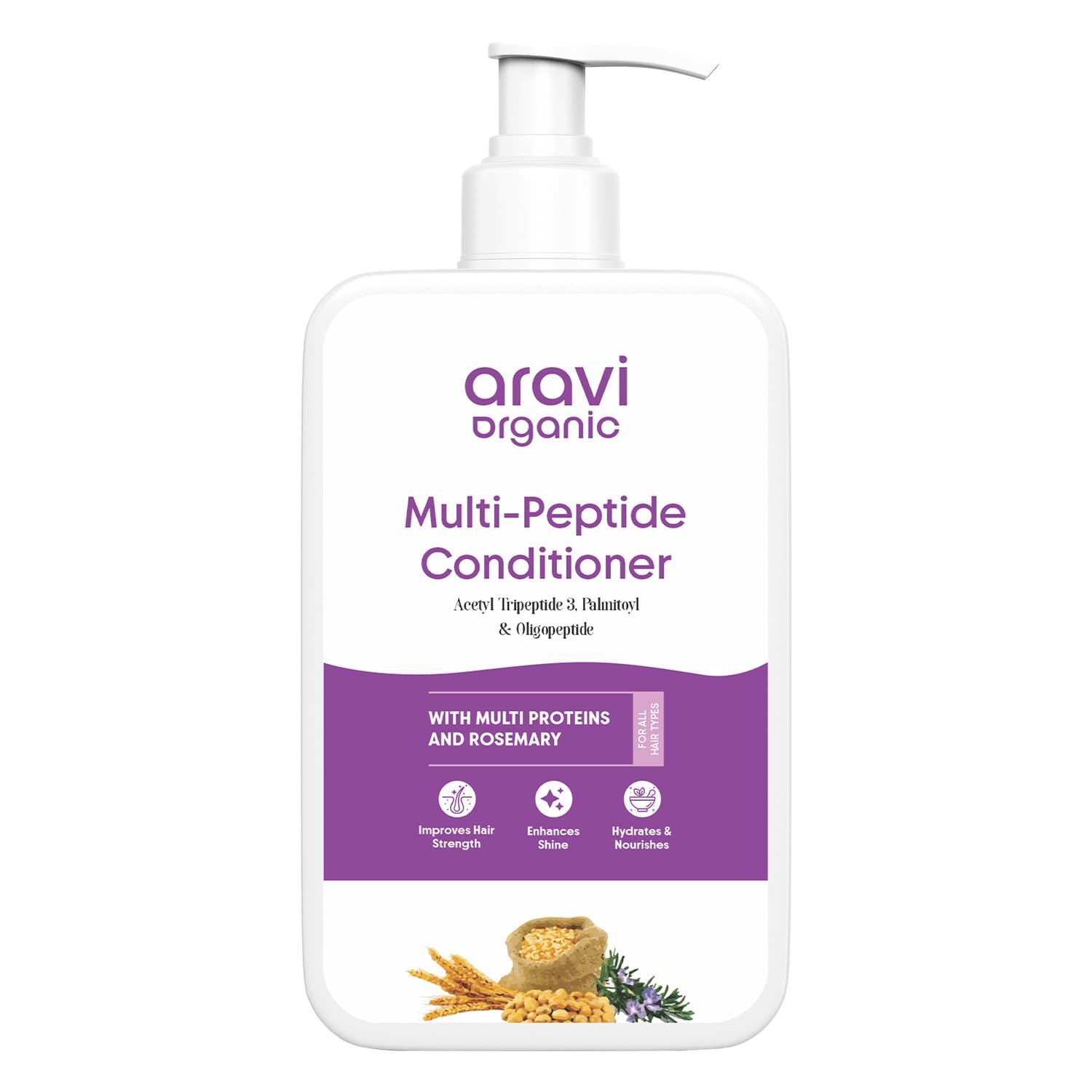 Aravi Organic Multi Peptide Hairfall Conditioner - Acetyl Tripeptide 3, Palmitoyl, Oligopeptide Rosemary - 6.7 FL Oz 200 ml