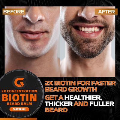 Beard Balm with 2X Concentration Biotin, Beard Growth Balm for Men - Mustache Wax Beard Conditioner for Growth - Hydrates, Thickens Facial Hair Growth - Made with Castor Oil Argan Oil - 2 Ounce