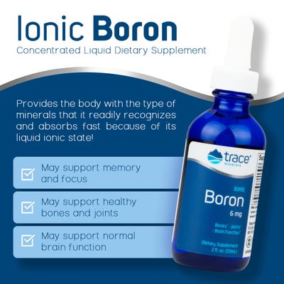 Trace Minerals Liquid Ionic Boron 6 mg Boron Supports Normal Bone Metabolism, Brain Function Joints with Ionic Trace Minerals, Magnesium Chloride 144 Servings, 2 fl oz (3 Pack)