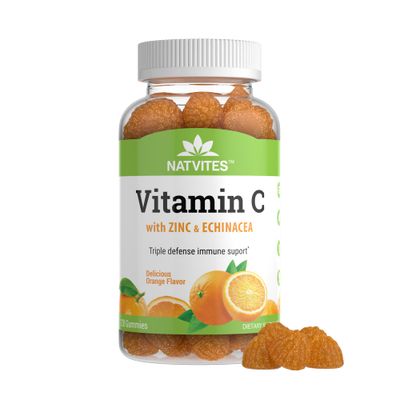 Vitamin C and Zinc Gummies for Adults with Echinacea and Rose Hips - Orange Flavored Gummy Vitamins for Women Men - Immune Support Supplement - Non-GMO, Vegan, Gluten, Nut and Dairy Free (120 Count)