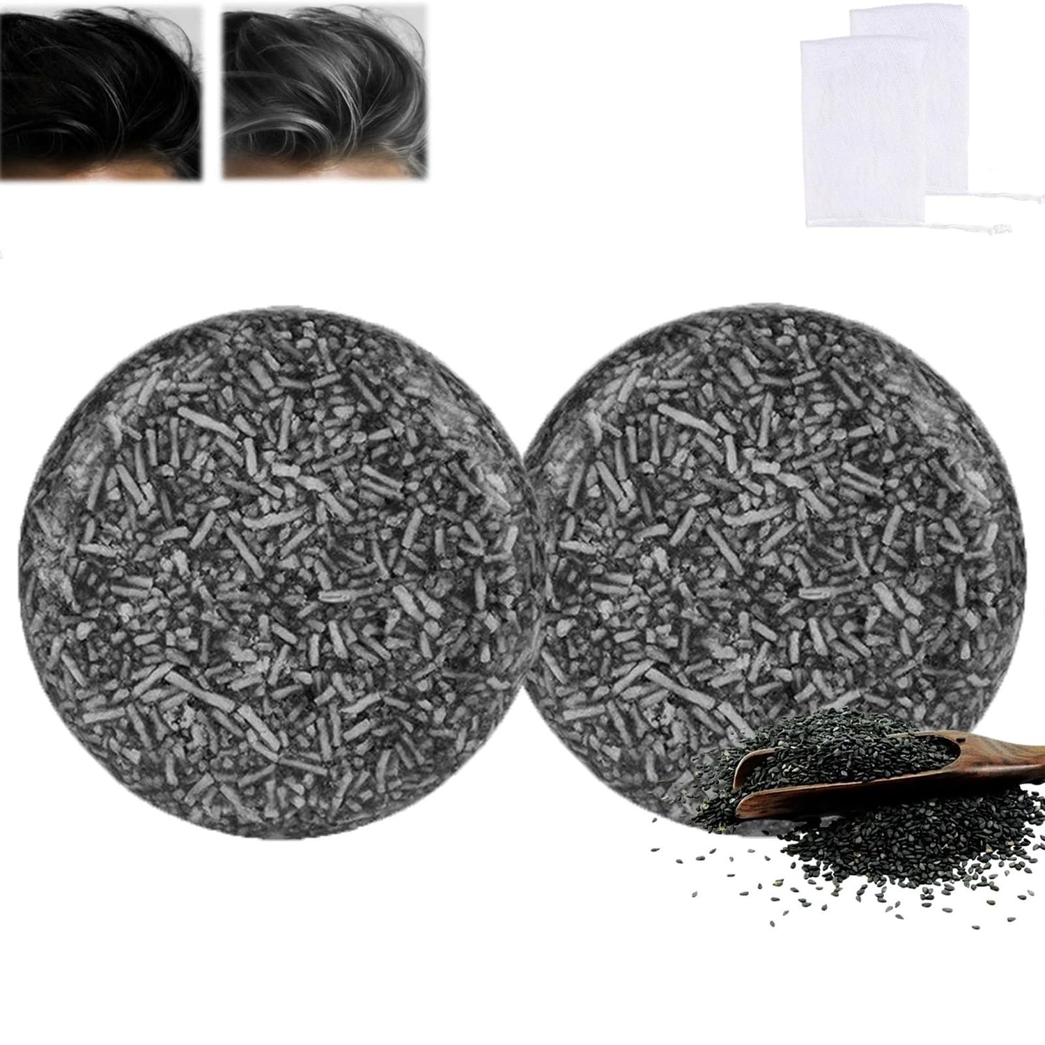 2Pcs Gray Hair Reverse Bar, Black Soap for Gray Beard, Mane Grey Reverse Soap for Men Women, Natural Darkening Bar Shampoo for Hair Hydrating Moisturizing