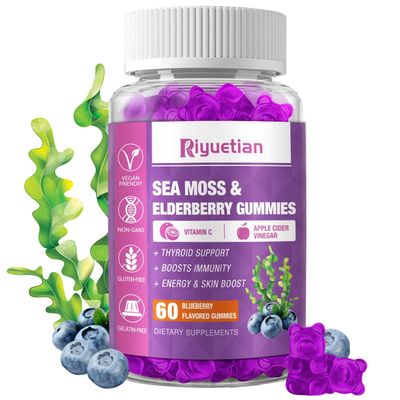 Sea Moss Gummies Elderberry - Vitamin C Zinc - Strength Immune Thyroid Support Booster Gummy Bears for Kids Adults - 60 Natural Seamoss Gummies