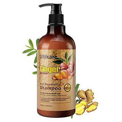 Ultikare Ginger Shampoo for Dandruff Hair, Anti-Dandruff Treatment - Itchy Dry Scalp Care Shampoo Ginger Extract Oil Strengthen Hair Formula, for Men and Women