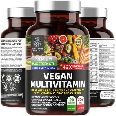 N1N Premium Plant Based Multivitamin 42 Powerful Ingredients Men Women Daily Multivitamins with Raw Veggies and Fruits, Probiotics, Alfalfa, Echinacea, Spirulina and Digestive Enzymes, 90 Tablets
