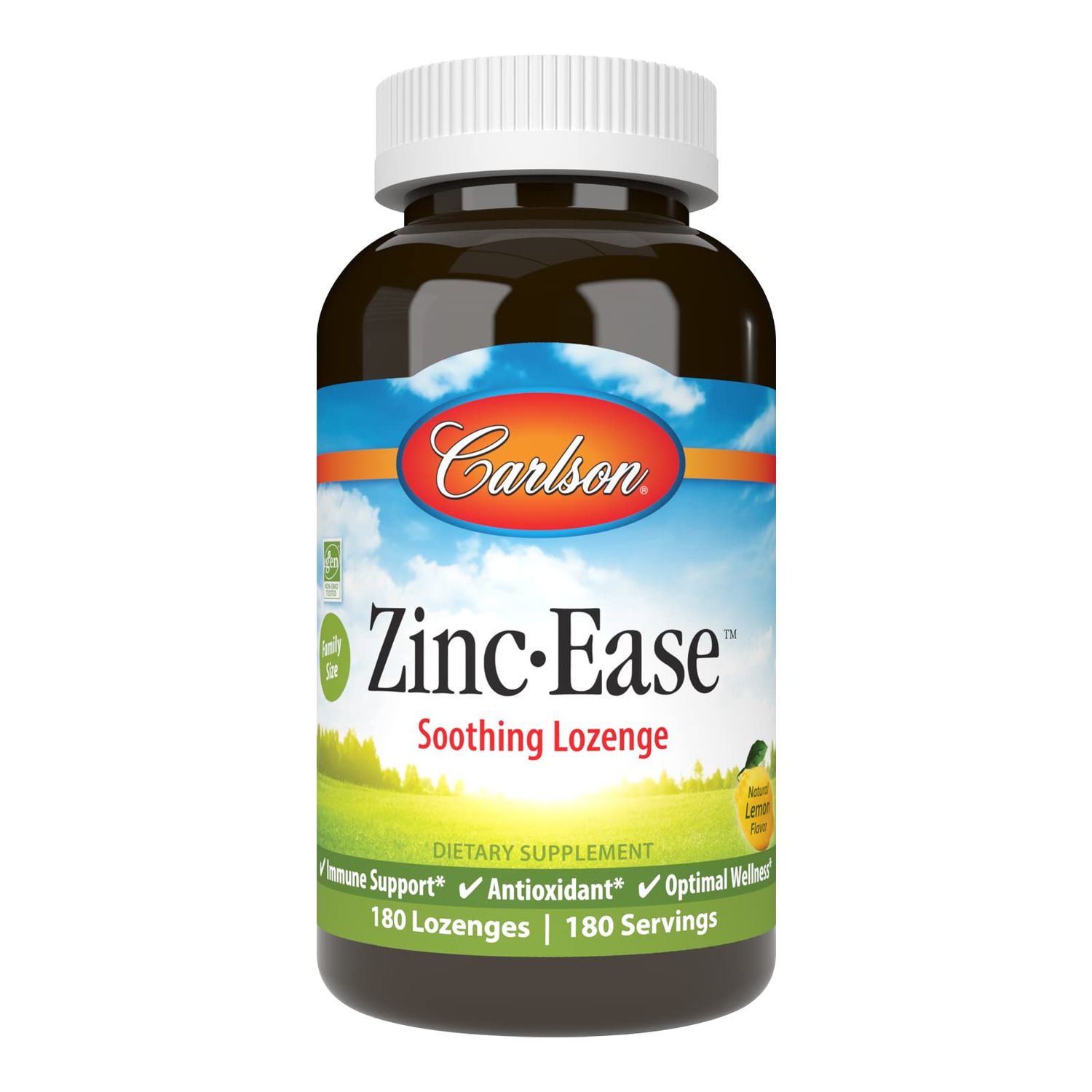 Carlson - Zinc-Ease, Soothing Lozenge, Health Support Optimal Wellness, Lemon, 180 Lozenges