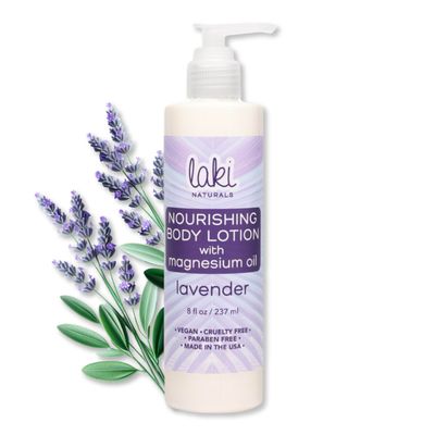 Laki Naturals Lavender Magnesium Body Lotion (8oz, Pack of 1) - Hydrating Body Lotion for Dry Skin with Lavender Essential Oil, Magnesium Chloride Avocado Oil - Relaxation Stress Relief Skincare