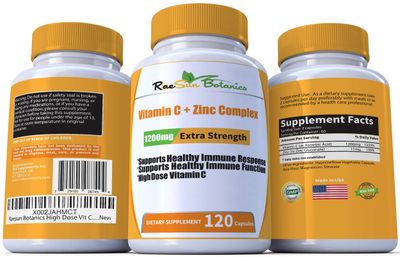 RaeSun Botanics High Dose Extra Strength 1200mg Vitamin C Zinc Complex for Immune Support Health 120 Capsule 2 Month Supply Veggie Capsule Non-GMO Gluten Free Vegan