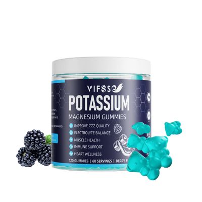 Potassium Magnesium Gummies, Potassium 120 Gummies Sugar Free for Men and Women, Support Leg Muscle Heart Health, Magnesium Glycinate Gummies Best for Bedtime, Vegan, Non-GMO, Berry Flavor