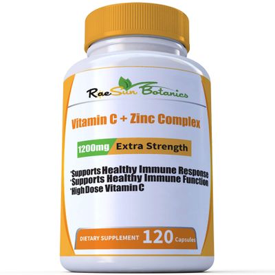 RaeSun Botanics High Dose Extra Strength 1200mg Vitamin C Zinc Complex for Immune Support Health 120 Capsule 2 Month Supply Veggie Capsule Non-GMO Gluten Free Vegan