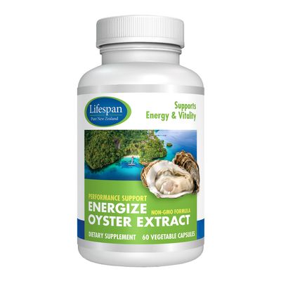 LIFESPAN PURE NEW ZEALAND Energize Oyster Extract Supplement for Men Women - Zinc, Taurine, Amino Acids - Supports Energy and Wellsness, Manufactured in USA, 500 mg, 60 Vegetable Capsules.