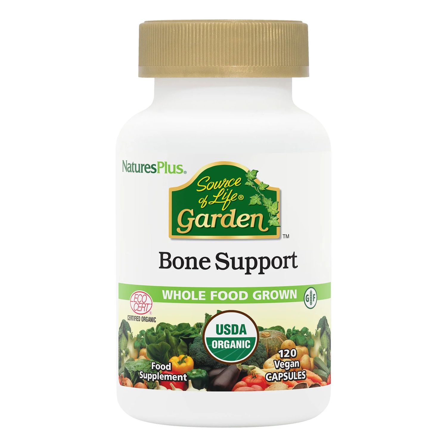 Natures Plus Source of Life Garden Organic Bone Supplement with AlgaeCal - 1000 mg - Calcium, Magnesium - 120 Vegan Capsules (30 Servings)