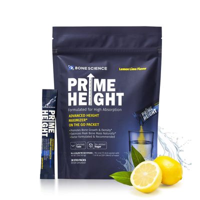 BONE SCIENCE Prime Height Powder - Kids Daily Multivitamin with Calcium, Magnesium, Zinc, and Vitamins B6, B12, C, D3, E, K - 30 Sticks, Lemon Lime Flavor