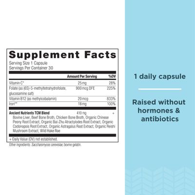Ancient Nutrition, Ancient Nutrients Iron - 18mg Iron, Adaptogenic Herbs, Enzyme Activated, Paleo Keto Friendly, 30 Capsules