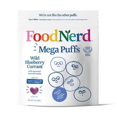 Foodnerd Blue Mega Puffs - Wild Blueberry Currant wSprouted Broccoli Seeds - Snacks Puffs for Babies Toddlers - 100 Fruits Vegetables - Organic - All Natural - Healthy Kid Snacks (10 Pack)