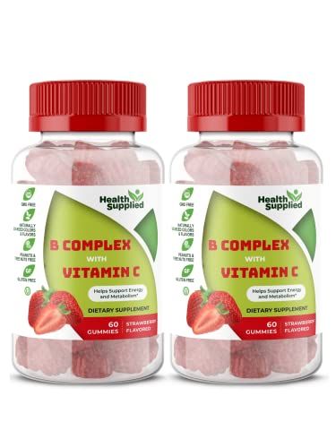 Strawberry Flavored Vitamin B Complex Gummies - B Complex with Vitamin C - Supports Nervous System and Boosts Energy Levels - Assists with Cognitive Function - Great Tasting and Easy to Swallow