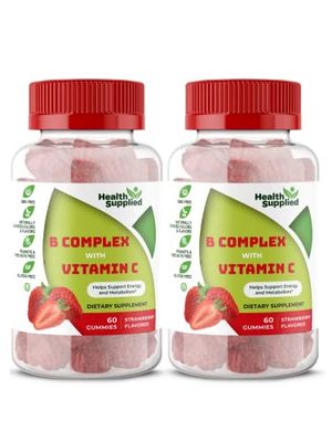 Strawberry Flavored Vitamin B Complex Gummies - B Complex with Vitamin C - Supports Nervous System and Boosts Energy Levels - Assists with Cognitive Function - Great Tasting and Easy to Swallow