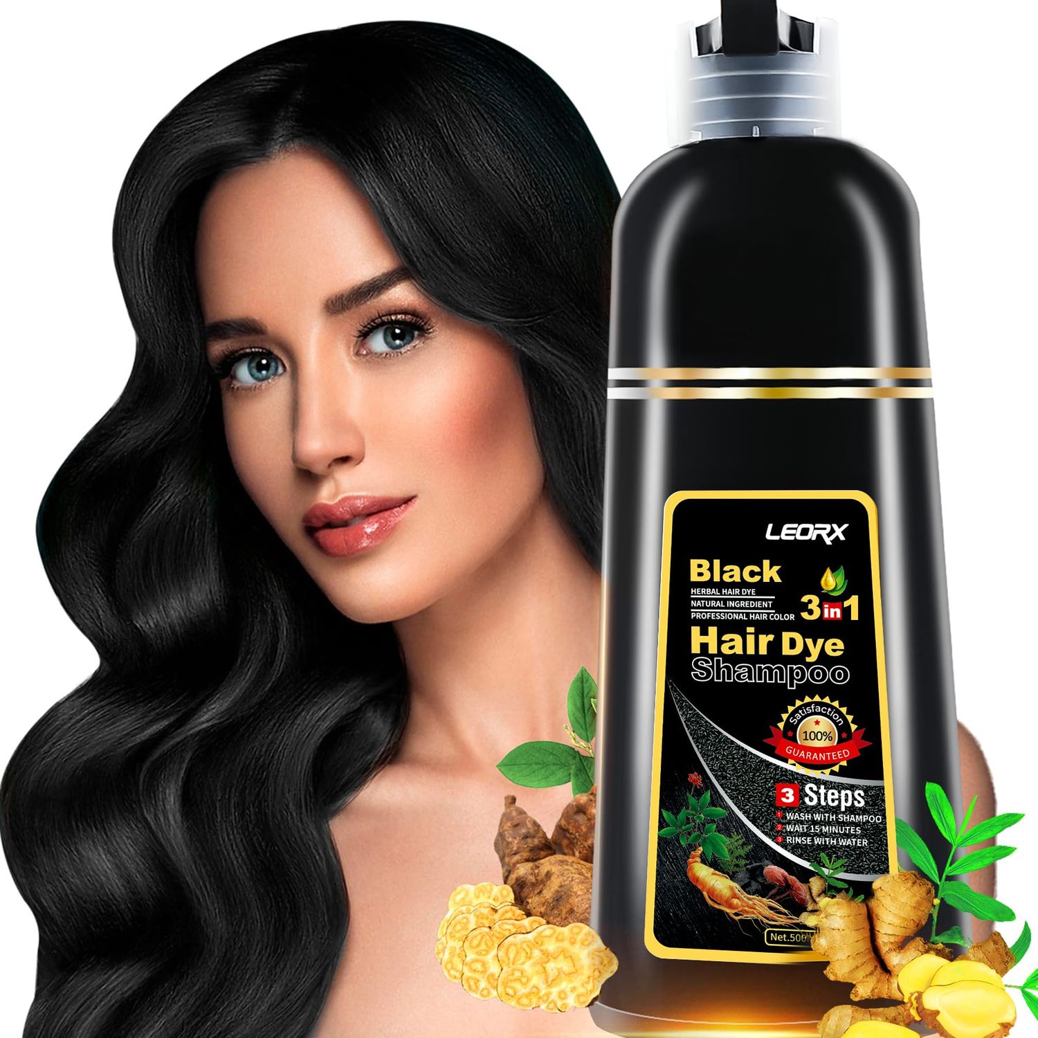 Leorx Black Hair Dye - 3 In 1 Instant Herbal Coloring Shampoo For Gray Hair - Women Men - Shampoo Para Canas Mujer