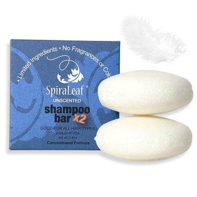 Spiraleaf Whiff Shampoo Bars, x2 Savings, Unscented: Limited Ingredients, No Scents or Colorings Concentrated Formula, Made USA