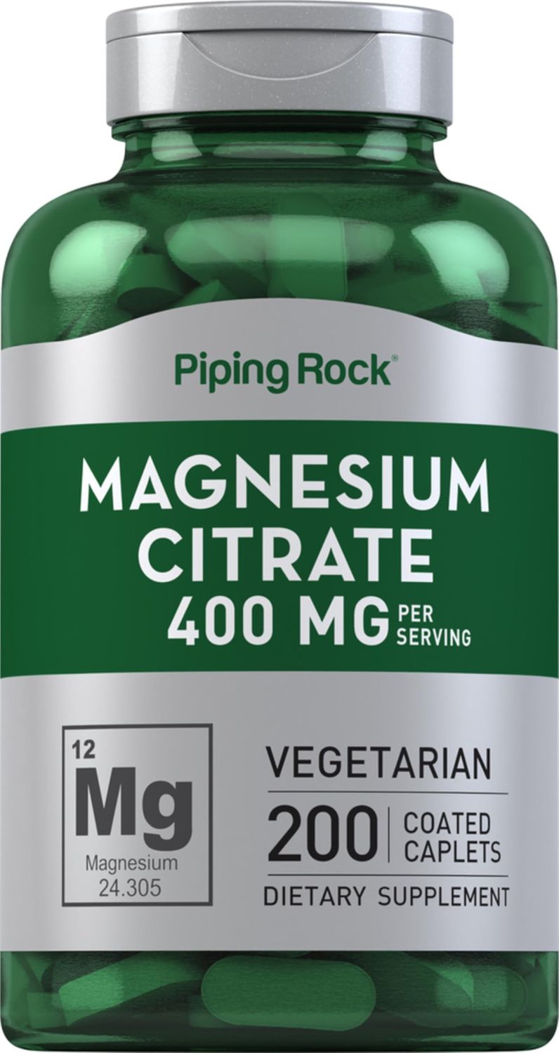 Piping Rock Magnesium Citrate 400 mg 200 Caplets Vegetarian, Non-GMO, Gluten Free Supplement
