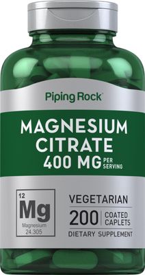 Piping Rock Magnesium Citrate 400 mg 200 Caplets Vegetarian, Non-GMO, Gluten Free Supplement