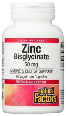 Natural Factors Zinc Bisglycinate, 50 mg, 60 Vegetarian Capsules
