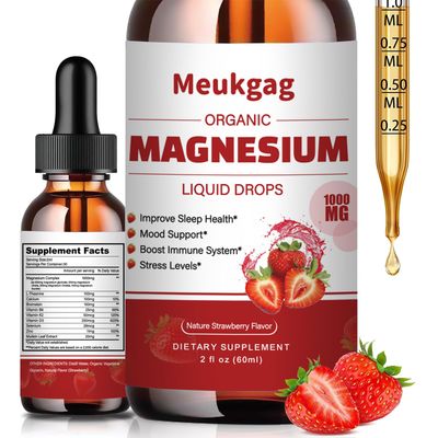 Magnesium Glycinate Liquid - 1000mg Liquid Magnesium Complex Supplement with Bromelain, D3, B6 K2 - Magnesium Glycinate 500mg for Calm MoodMuscle Sleep, Strawberry Flavor, 2fl Oz