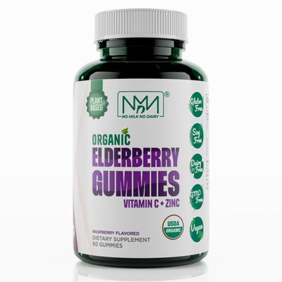 No Milk No Dairy Organic Elderberry Gummies with Zinc and Vitamin C Immune Boosting Sambucus Elderberry Rich in Antioxidants Plant Based, Gluten Free, 60 Vegan Gummies