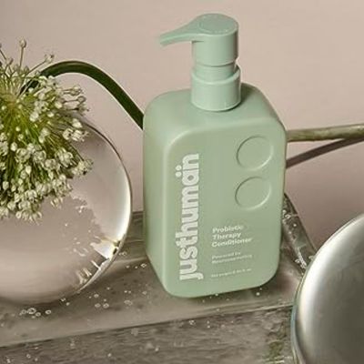 JustHuman Probiotic Therapy Conditioner Balance Scalp Microbiome Deeply Conditions and Hydrates Softens, Smooths, and Adds Shine Safe for Color-Treated Hair Paraben-free, sulfate-free 8 oz