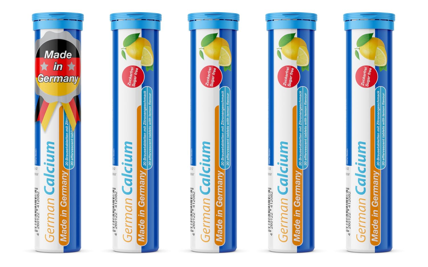 TD German Calcium 500 mg - 100 Vegan Drink Effervescent Tablets - Lemon Lime Flavor - Made in Germany