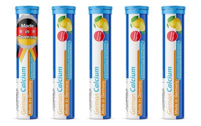 TD German Calcium 500 mg - 100 Vegan Drink Effervescent Tablets - Lemon Lime Flavor - Made in Germany