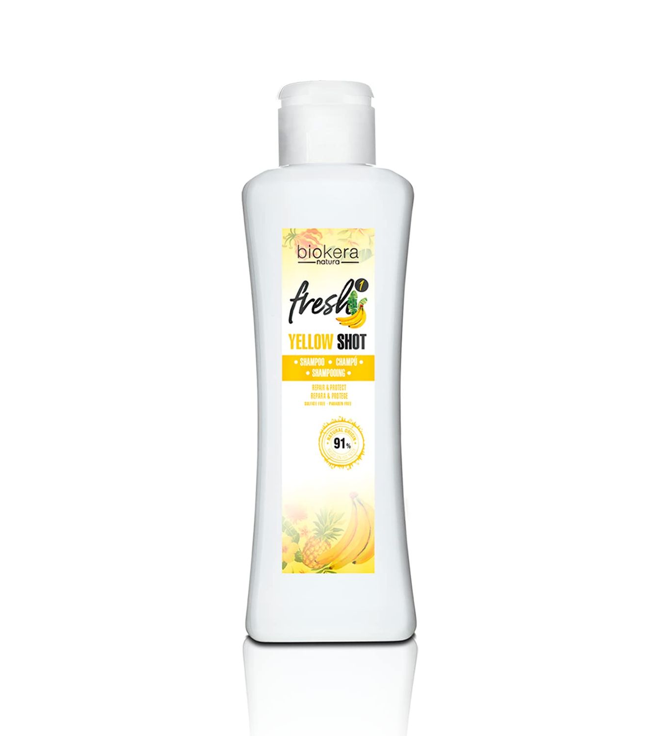 SALERM - Repair Shampoo Yellow Shot - Biokera Fresh - 300 ml - Repairs and Protects - For Shiny, Frizz-Free Hair - Sulfate-Free and Paraben-Free Shampoo