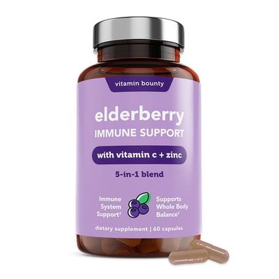 Vitamin Bounty Elderberry Organic Elderberry Capsules for Adults - Elderberry Vitamin C and Zinc Supplement, Echinacea, Immune System Support, Advanced 5-in-1 Blend, Non-GMO - 60 Capsules