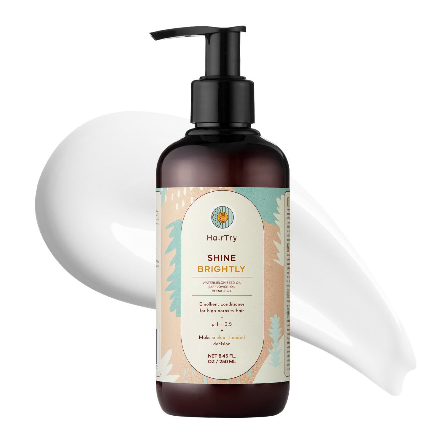 HairTry - Shine Brightly Emollient Conditioner for High-Porosity Hair - Nourishing Watermelon Seed Oil - Rejuvenating Borage Seed Oil - Net 5.88 Fl. Oz 250 ml