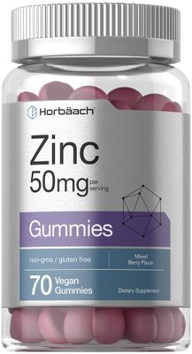 Horb ach Zinc 50mg 70 Gummies Mixed Berry Flavor Vegan, Non-GMO and Gluten Free Formula Zinc Citrate Dietary Supplement