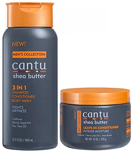 Cantu Men&#39;s Hair Care 2-piece Set: 3 in 1 Shampoo, Conditioner, and Body Wash Leave-In Conditioner
