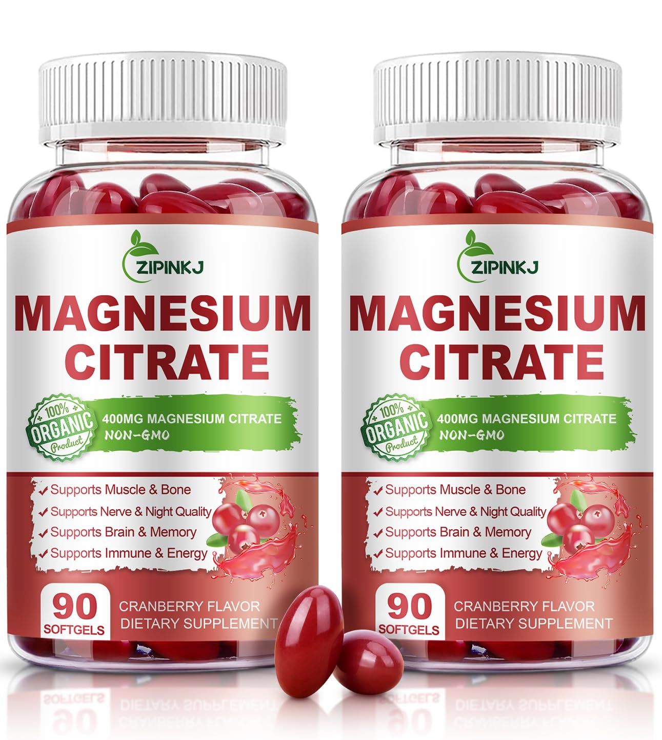 Magnesium Citrate Supplements for WomenMen, Magnesium Citrate 400mg with Vitamin D3, Vitamin B6 and Cranberry Extract High Absorption, Improved Night Quality Muscle Bone, 180-Count, 90 Days Supply