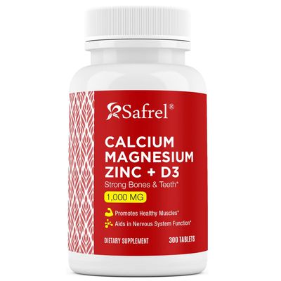 Safrel Calcium Magnesium Zinc with Vitamin D3, 300 Tablets - Calcium 1000 mg, Magnesium 400 mg, Zinc 20 mg D3 600 IU per Serving