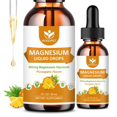 Magnesium Glycinate Liquid Drops with Citrate Taurate - Cognition, Muscle Focus, Liquid Magnesium Complex Supplement with Vitamin D3, GABA, L-theanine, Pineapple Flavor - 1 Fl Oz (2 Pack)