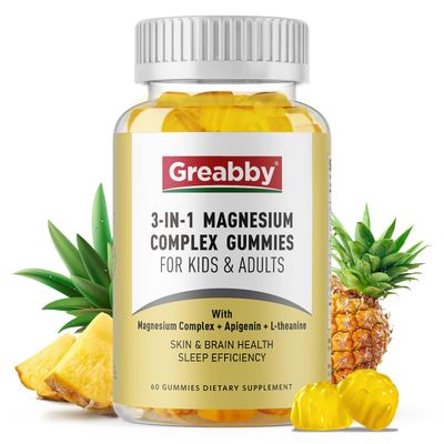 Greabby Triple Magnesium Complex Gummies - 800mg Magnesium Glycinate Citrate, Apigenin L-Theanine, for Kids Adults, Naturally Asleep Muscle Cramps (60 Count)