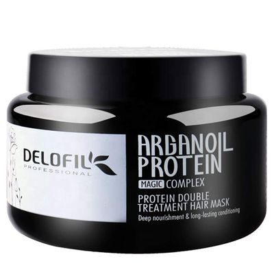 DELOFIL Hair Mask Treatment Double Argan Oil Protein, 16.9 Fl Oz - Deep Conditioner for Dry and Damaged Hair, All Hair Types with Collagen, Keratin, Honey Extract, Sodium PCA, Cruelty Free