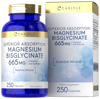 Carlyle Buffered Magnesium Bisglycinate 665 mg 250 Capsules Chelated Essential Mineral Non-GMO and Gluten Free Supplement
