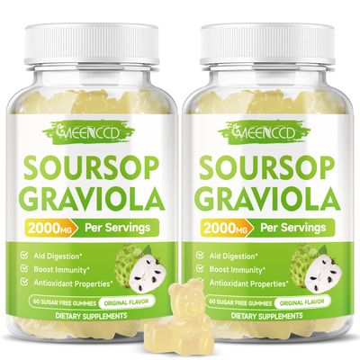 Sugar Free Soursop Graviola Gummies - 2000mg Soursop Leaves Fruit Extract wVitamin C Zinc for Cell Support Regeneration, Immunity Antioxidant - High - Absorption, Vegan, 120Cts
