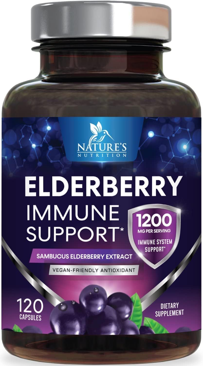 Elderberry Immune Support Extract Capsules - Daily Immune Support for Adults with Natural Sambucus Black Elderberry Antioxidant - No Sugar Gluten Free Vitamin, Non-GMO Supplement - 120 Capsules