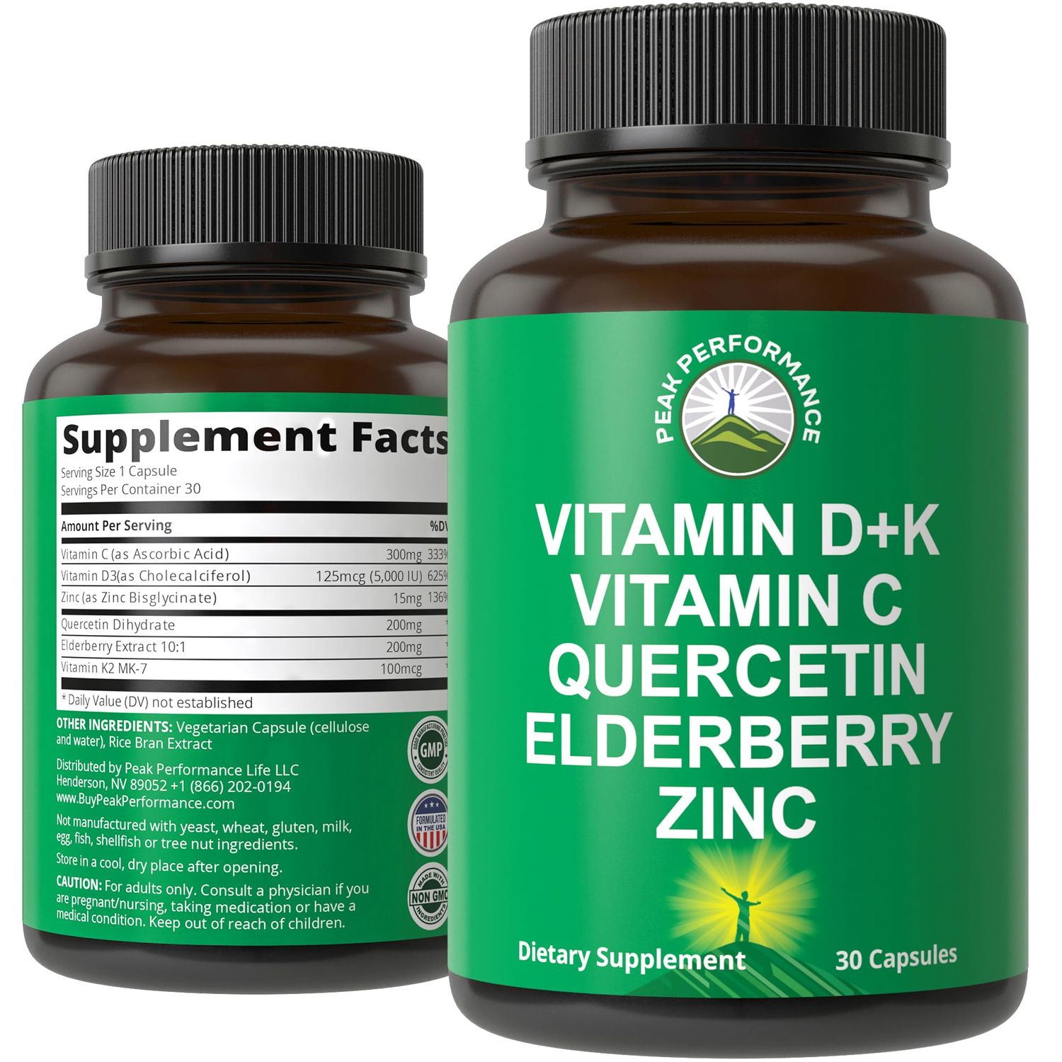 Immune Support Supplement with 6 Top Ingredients. Vitamin D3 K2 Vitamin C Elderberry Zinc Quercetin. Includes 5000 IU Vitamin D. Zinc 15mg. Immunity Capsules. Supplements for Women and Men