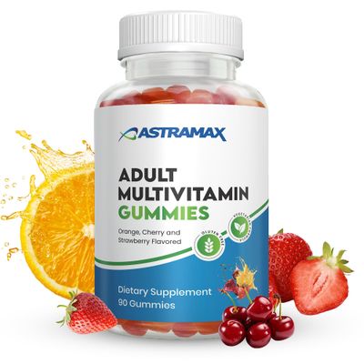 Astramax Adult Multivitamin Gummies - 90 Count Orange, Cherry Strawberry Flavors Gluten Free, Vegetarian Vitamins A, C, D, B12, Zinc 45-90 Day Supply