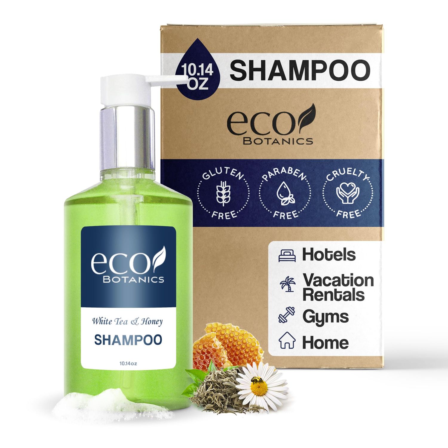 Terra Pure Eco Botanics Shampoo, White Tea Honey Retail Size Hotel Amenities, 10.14 oz. (Single)