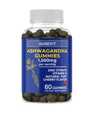 GUSEVIT Ashwagandha Gummies 1,500mg with Vitamin D Zinc Vegan Adrenal Support Supplements for Stress Relief, Immune Support, Mood Booster Relaxation Gluten-Free, Non-GMO Cherry Flavor, 60 Ct