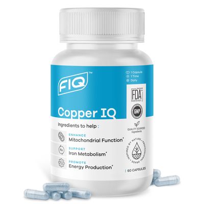 FIQ - Copper IQ - Copper Supplements with Copper Bisglycinate - Energy Support Mitochondrial Support - Chelated Copper, High Absorption - 60 Capsules