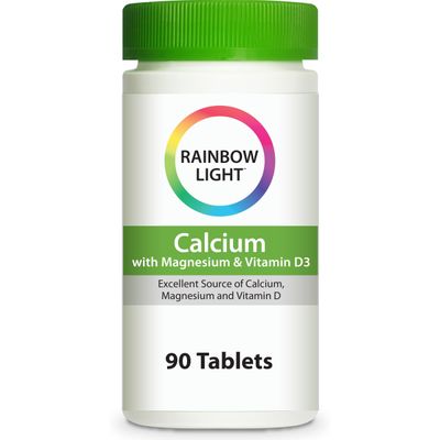 Rainbow Light - Food-Based Calcium - Calcium, Magnesium, and Vitamin D Multivitamin Supplement Supports Bone Density, Muscle Relaxation, and Calcium Absorption 500 IU Vitamin D3 - 90 Tablets