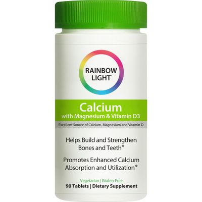 Rainbow Light - Food-Based Calcium - Calcium, Magnesium, and Vitamin D Multivitamin Supplement Supports Bone Density, Muscle Relaxation, and Calcium Absorption 500 IU Vitamin D3 - 90 Tablets